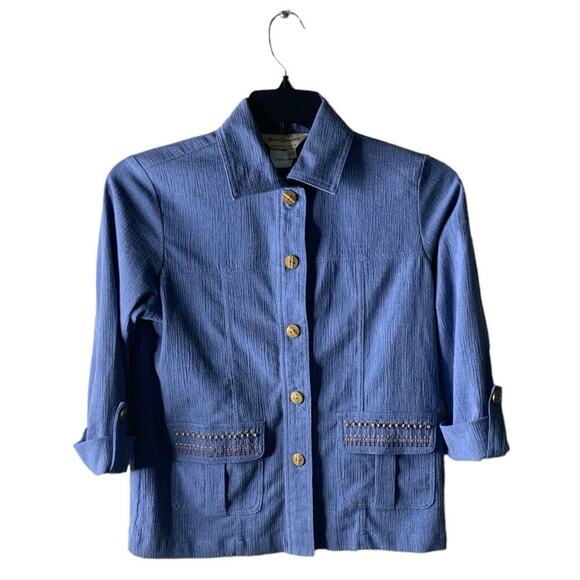 Vintage Norm Thompson Denim Shirt Women Size S/P 3/4 Sleeves Beads Pocket - Picture 1 of 11